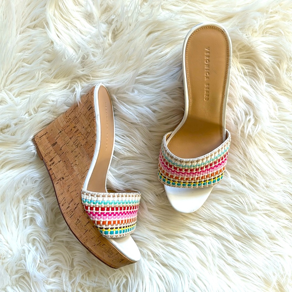 Veronica Beard NWOB Dali Raffia Wedge Sandals Snow Multi 11 - Picture 2 of 12